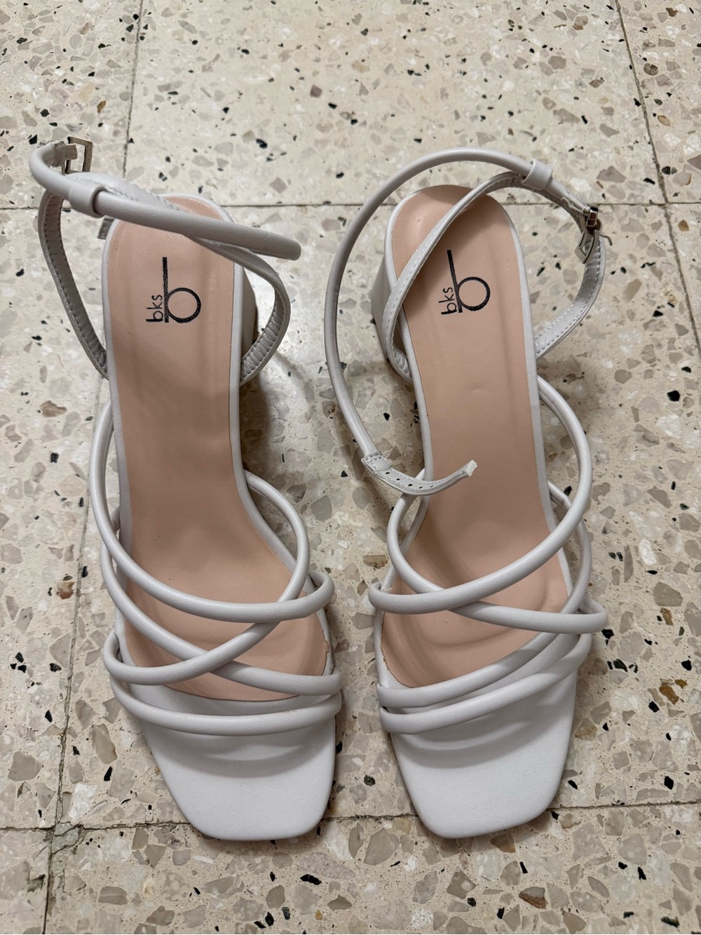 White Strappy Square-Toe Heels